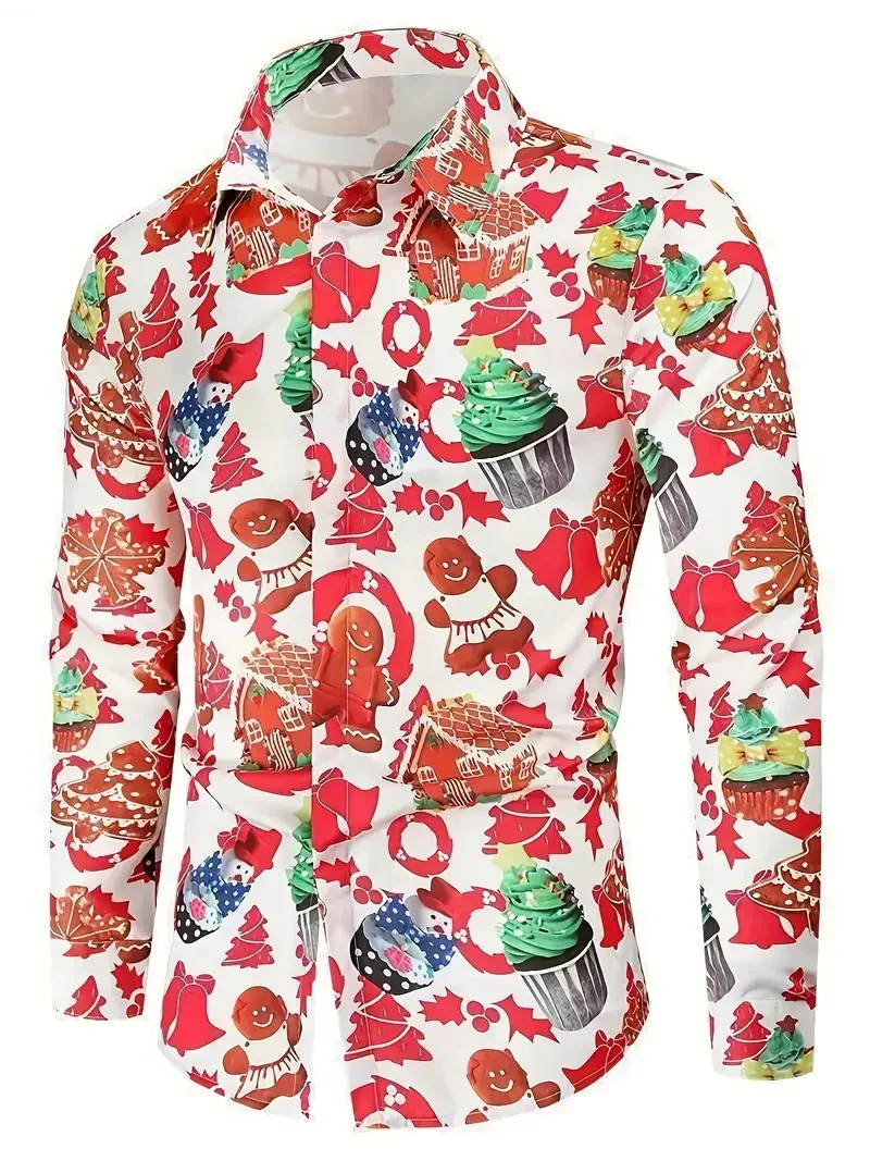 New Men's Long Sleeve Button Shirt Christmas Tree HD Pattern Soft Comfortable Fashionable Simple Casual Family Gathering Shirt