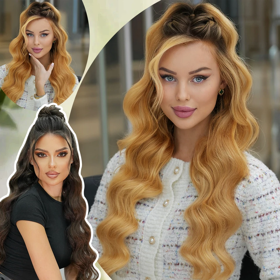 الشوكولاته براون مجعد الرباط ذيل حصان ملحقات 28 بوصة الاصطناعية كليب في ذيل حصان للنساء طويلة متموجة وهمية ذيول الحصان #2