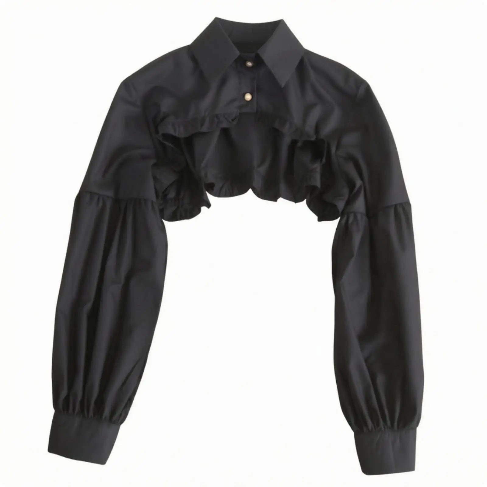 Cotton Women Decorative Collar Faux Shirt Overlayer with Button Front Ruffled Hem for Sweaters and Tops
