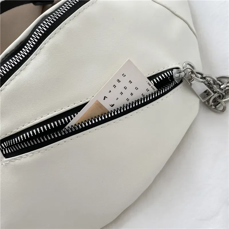 Women Shoulder Bag Street Solid Chest Bag Striped Strap Chain Zipper Waist Bags New In Bag For Women