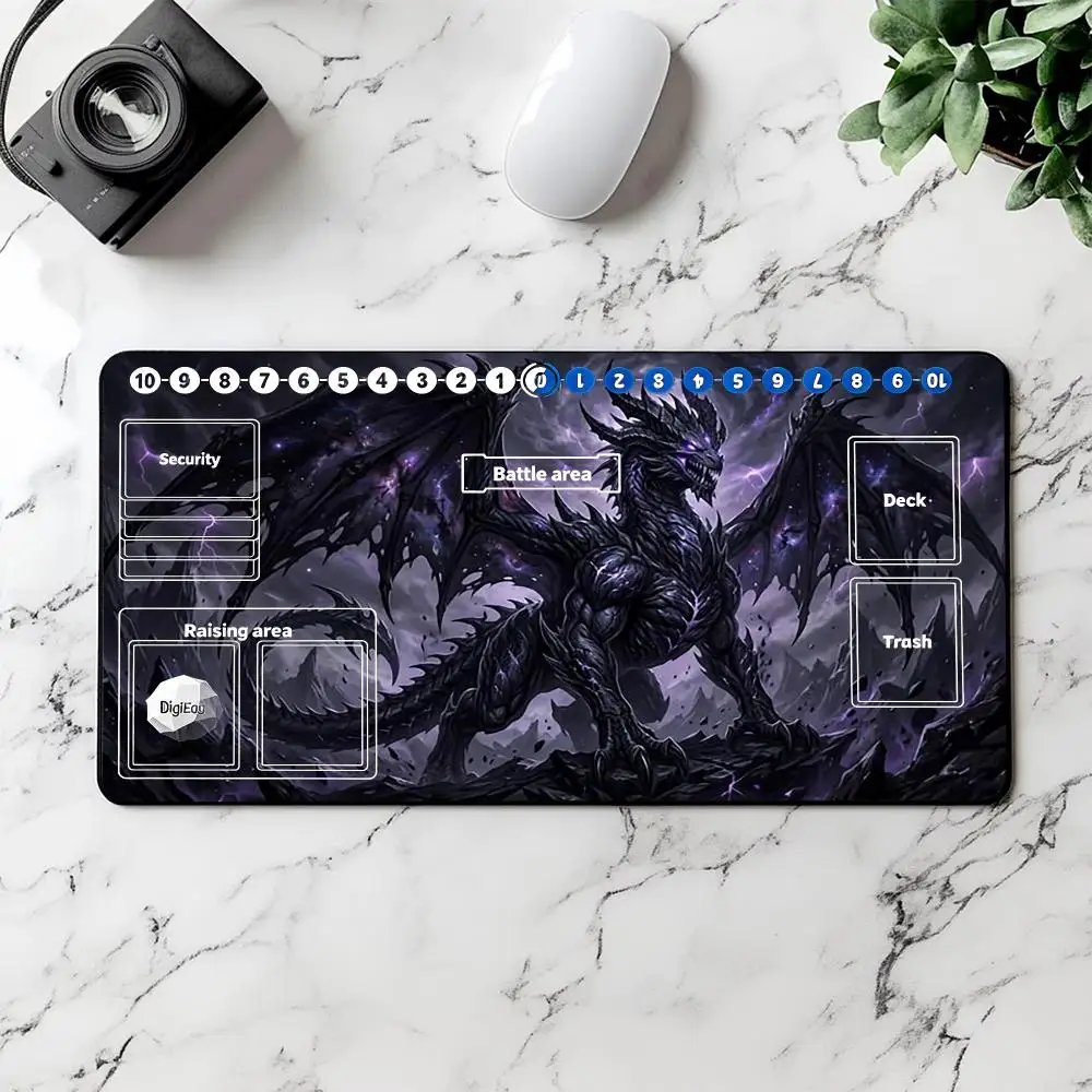 Purple Thunder Black Dragon Digimon TCG Playmat With Game Zones Non-Slip Rubber Trading Card Battle Mat