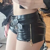 Fashionable Pu Leather Belt Ultra Shorts Boots Low Waist Spice Girl Y2k Dressing Shorts Sexy Vintage Short Pants Women's 4