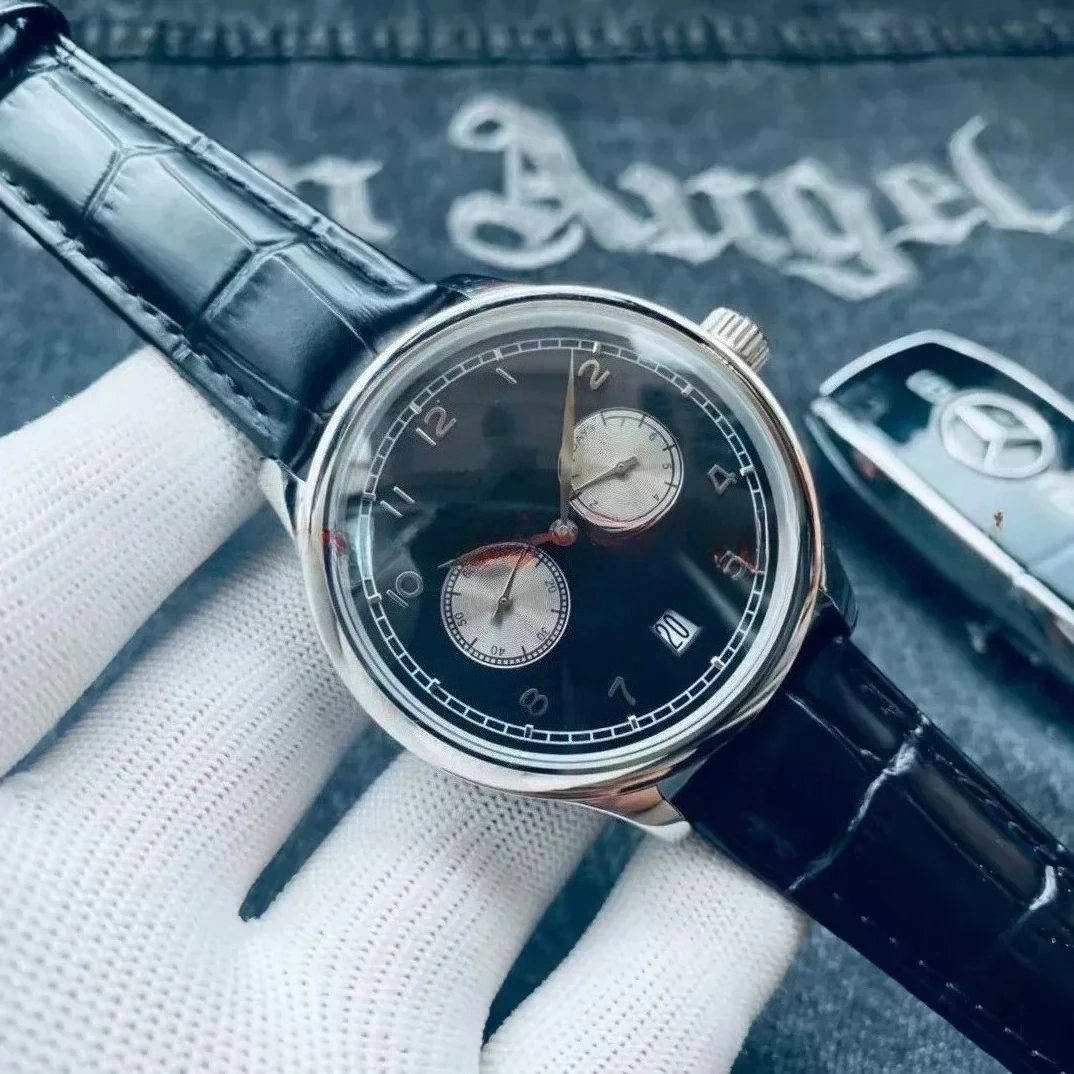 Роскошные наручные часы с датой, мужские механические автоматические брендовые часы из нержавеющей стали, черная, синяя кожа, по индивидуальному заказу