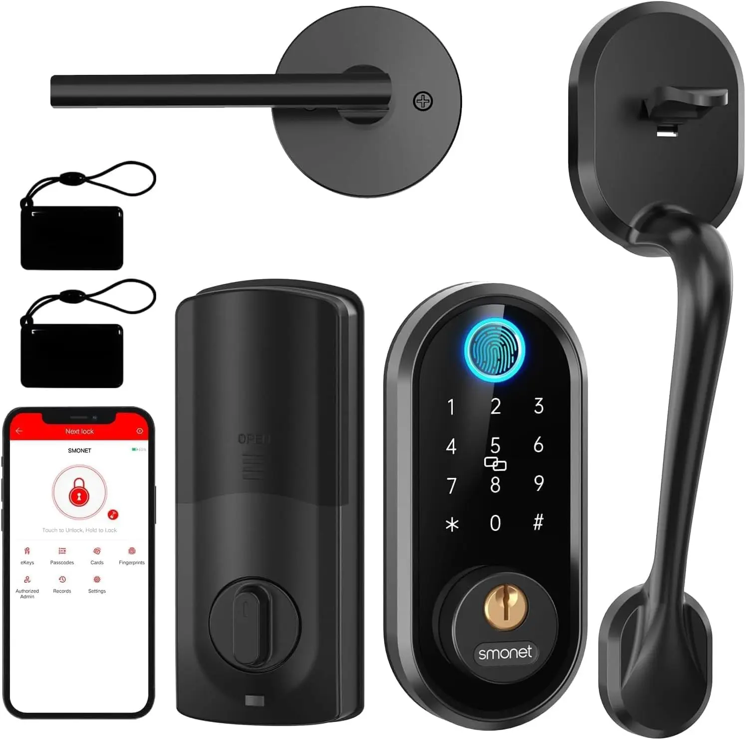 Smart Front Door Lock Set: SMONET Keyless Entry Door Lock Deadbolt with Handle Set Keypad Fingerprint Locks Alexa Electronic