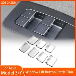 7Pcs ABS Chrome Car Window Lift Button Sticker Sequins Trim for Tesla Model 3 Model Y 2016 - 2024 Accessories