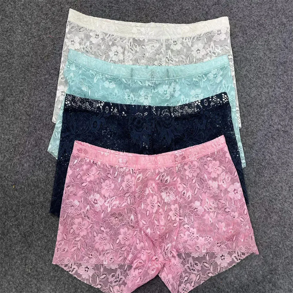 

1PC See Through Mens Lace Bulge Pouch Boxer Underwear Comfortable Boxers Shorts Sexy Lingerie Low Waist Panties