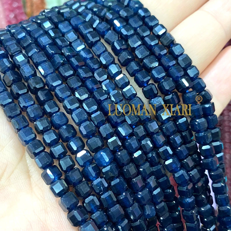 5x5MM Cube Sapphire Blue Chalcedony Natural Stone Loose Square Spacer Beads for Jewelry Making Diy Bracelet Charms Accessories