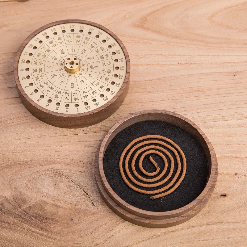 Multifunctional Twenty-four Solar Terms Disc Incense Burner New Chinese Copper Wood Incense Household Indoor Sandalwood Burners