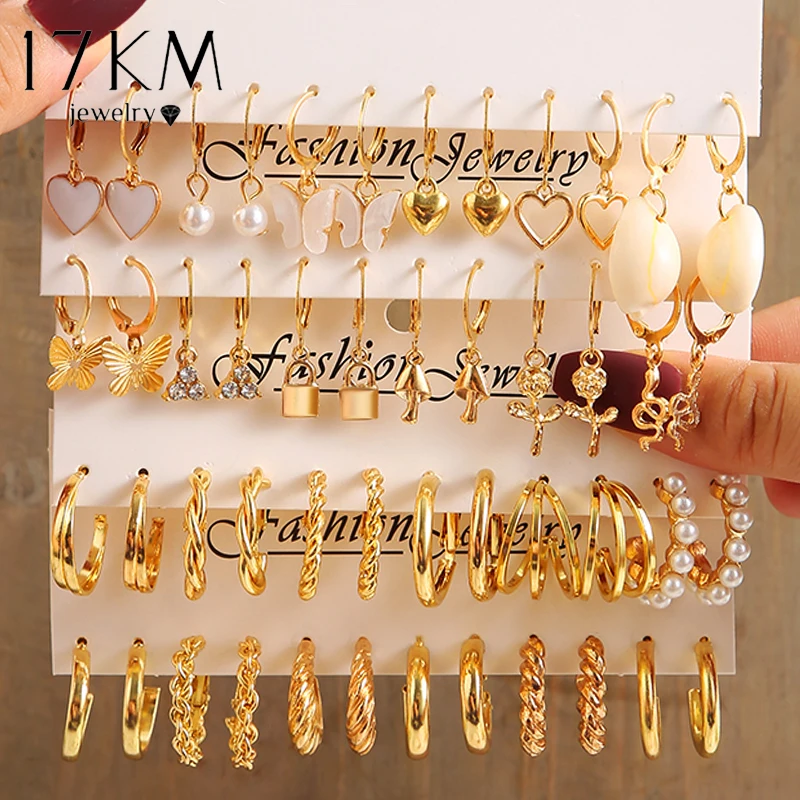 Gold Color Butterfly Twist Hoop Earring Set for Women Heart Hollow Dangle Earrings Metal Stud Earrings Trendy Jewelry 2022 New