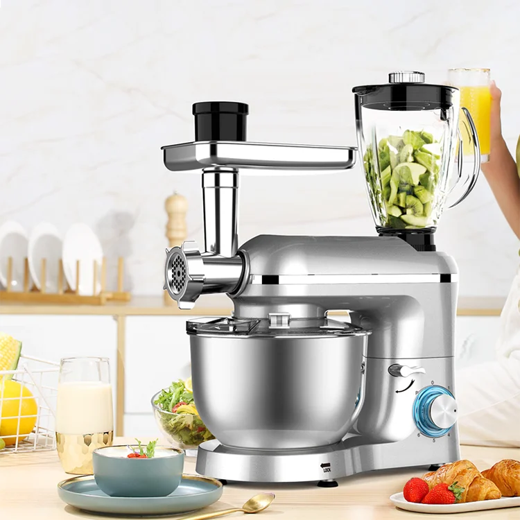 5-in-1Multifunctional Kitchen Appliances, 1500W 4.5L Stainless Steel Bowl with Blender and Meat Grinder Stand Mixer/