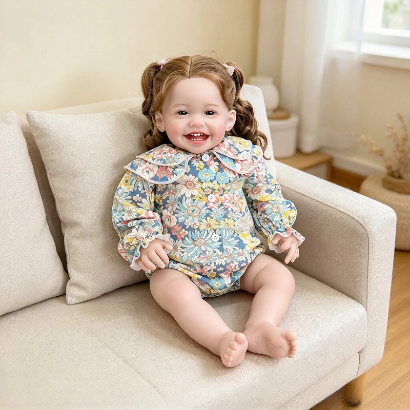 24inch 60CM High Quality Reborn Doll Mila Lifelike Real Baby  with Hand Rooted Long Curly Hair