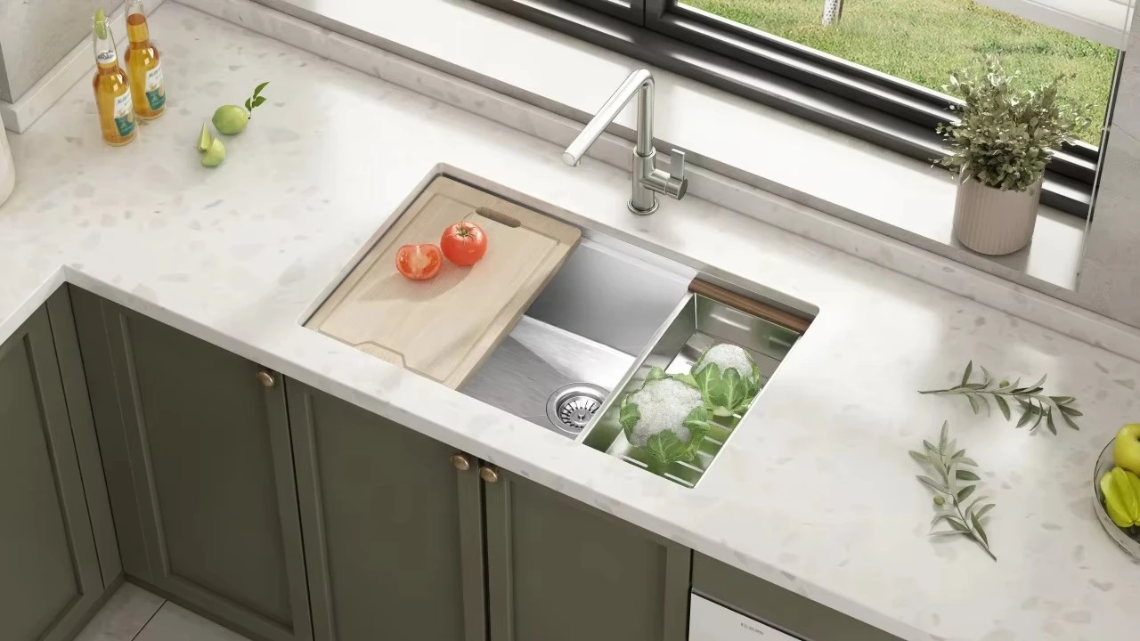 Handmade stainless steel kitchen sink square single bowl hole counter