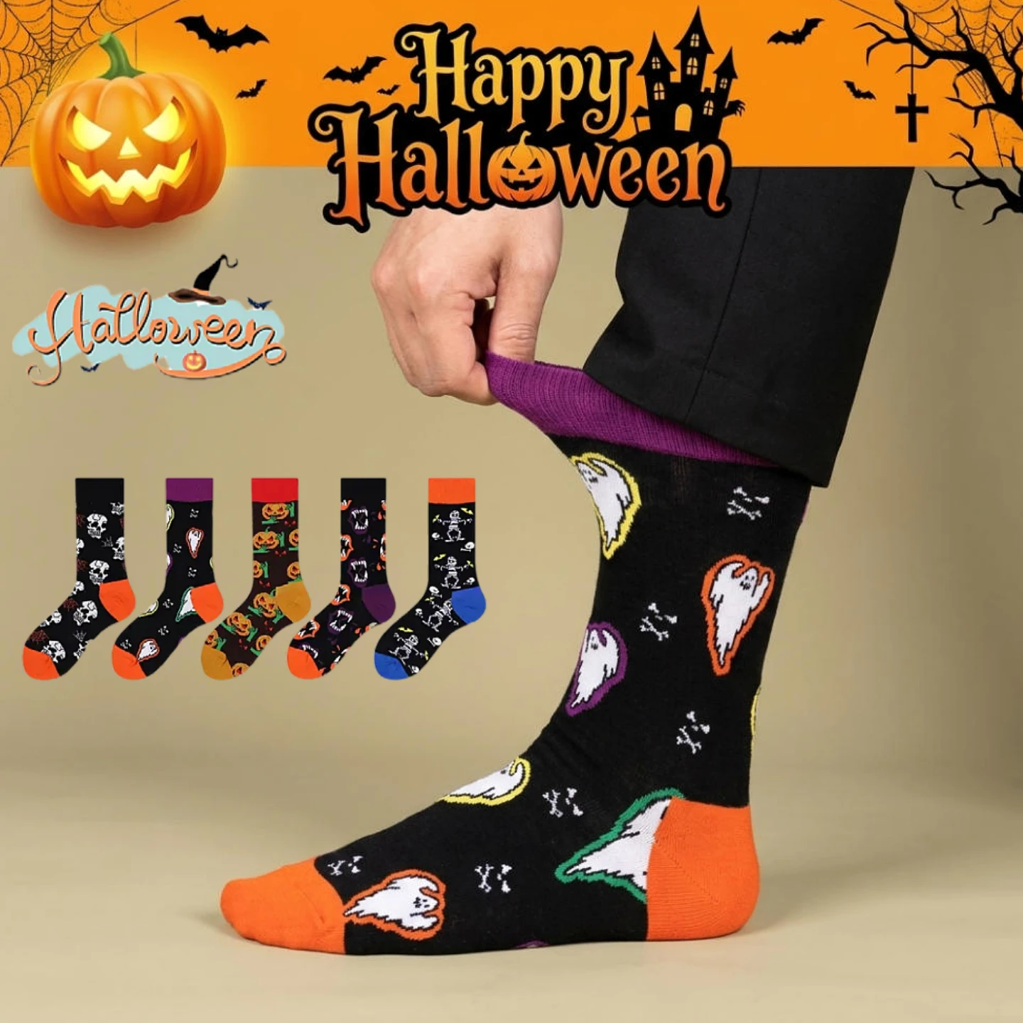 

Halloween Socks for Women Men, Cute Cartoon Novelty Socks, Skull Pumpkin Ghost Mummy Holiday Socks