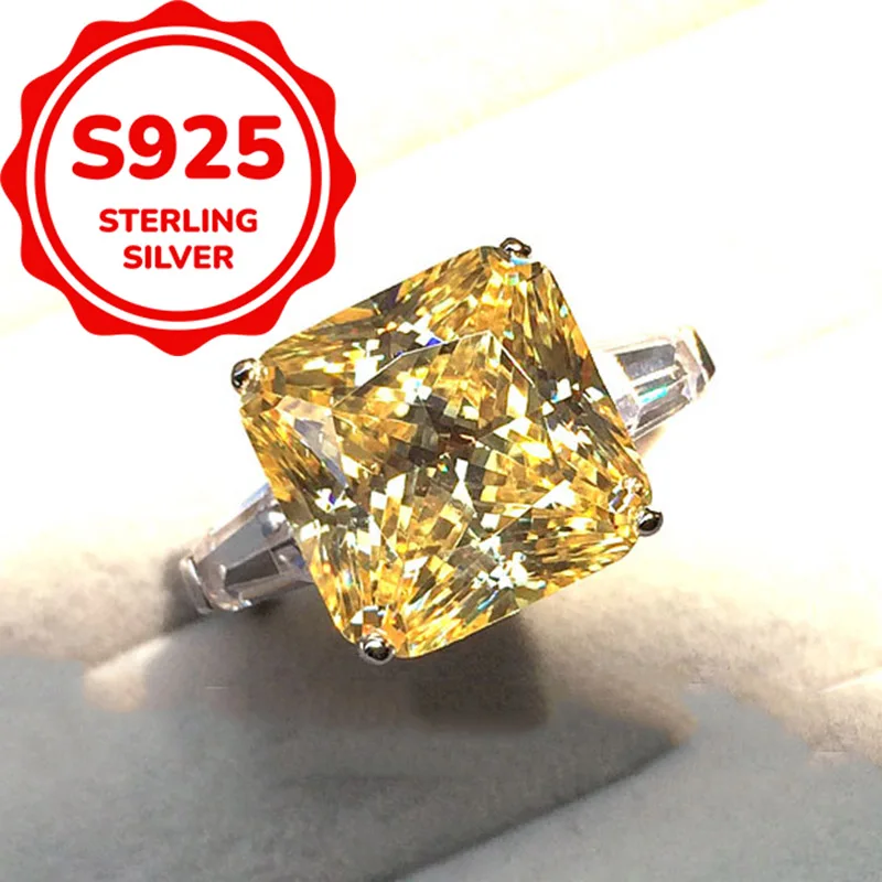 

925 sterling silver temperament light luxury simple yellow synthetic zircon open adjustable ring daily versatile ring