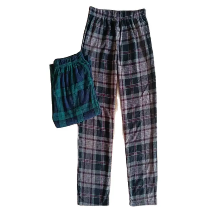 

Men's Pajamas Trousers Plaid Polar Fleece Loose High Waist Pants Male Lounge Sleep Bottoms