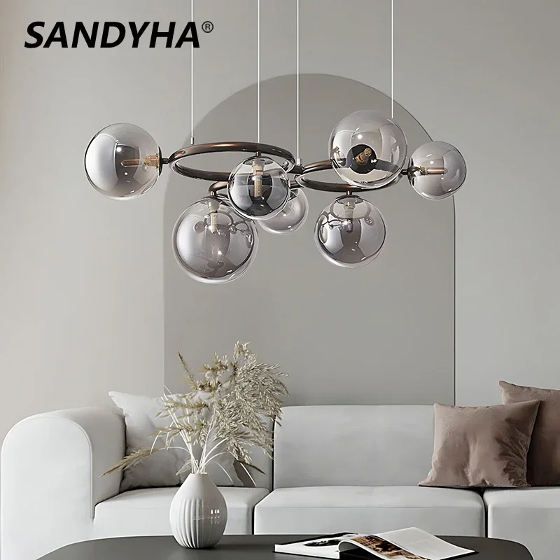 

Modern Creativity Glass Pendant Light with Hanging Rope Loop Adjustable Height for Living Room Kitchen Restaurant Indoor Decor