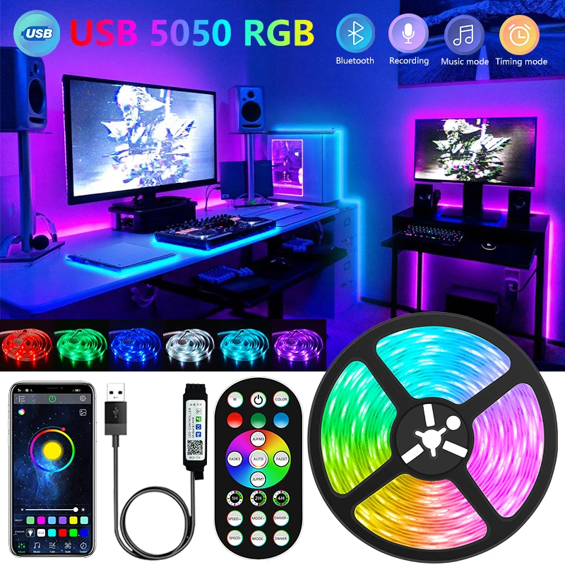 Led diody na wstążce USB 1-30M RGB 5050 Bluetooth kontrola aplikacji Luces dekoracja elastyczna dioda Led do lampa do salonu wstążki