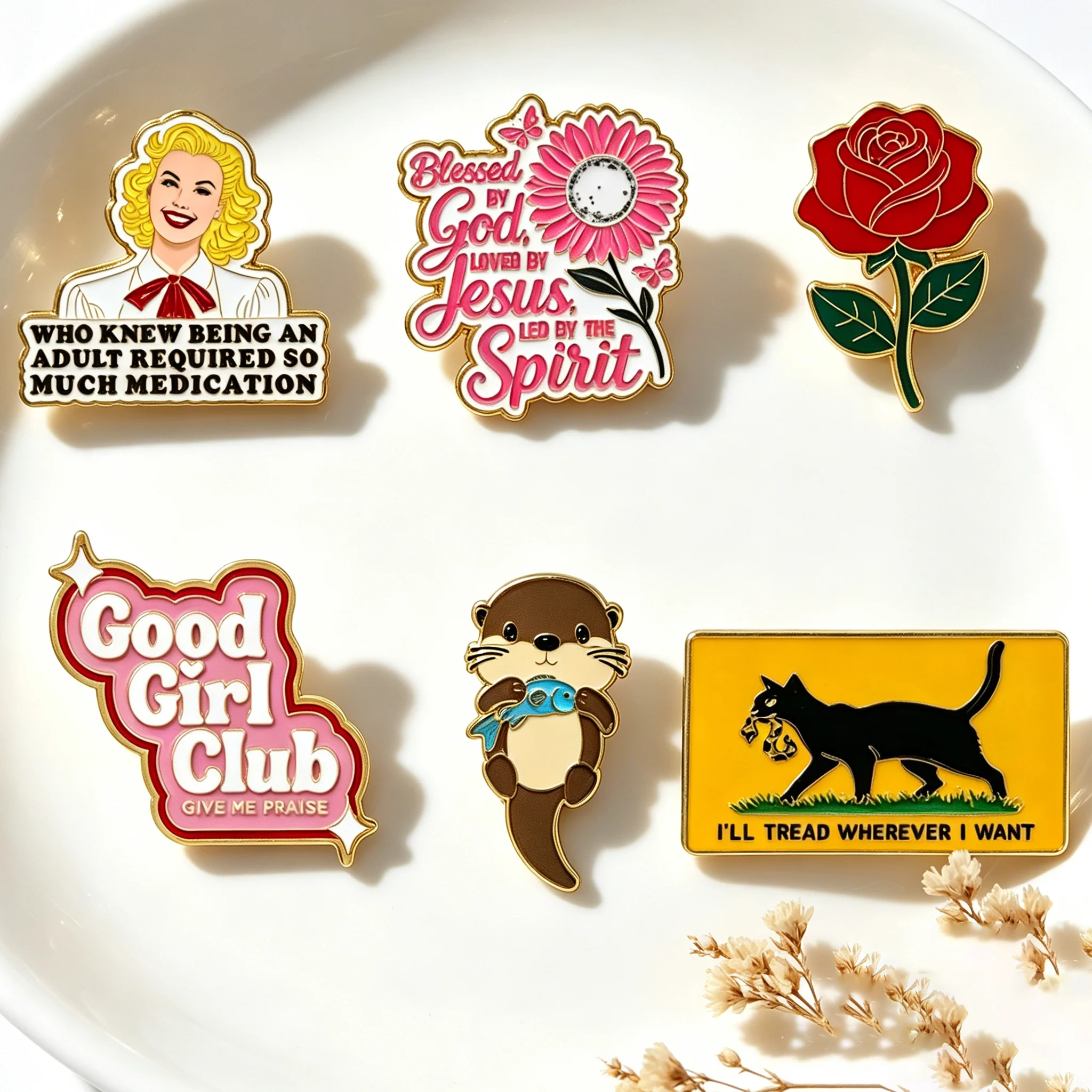 Feminist Quotes Enamel Pin Cartoon Otter Badges on Backpack Flowers Brooches Hat Lapel Pins Cosplay Accessories Toys Gifts