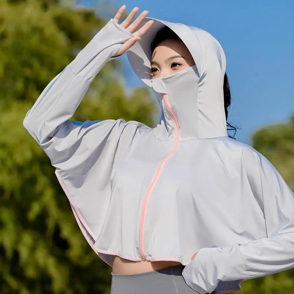 Women's Summer Elastic Ice Silk Clothing Sun Sunscreen Clothing Ultra thin Hooded Coat Outdoor Sports Fishing Jackets