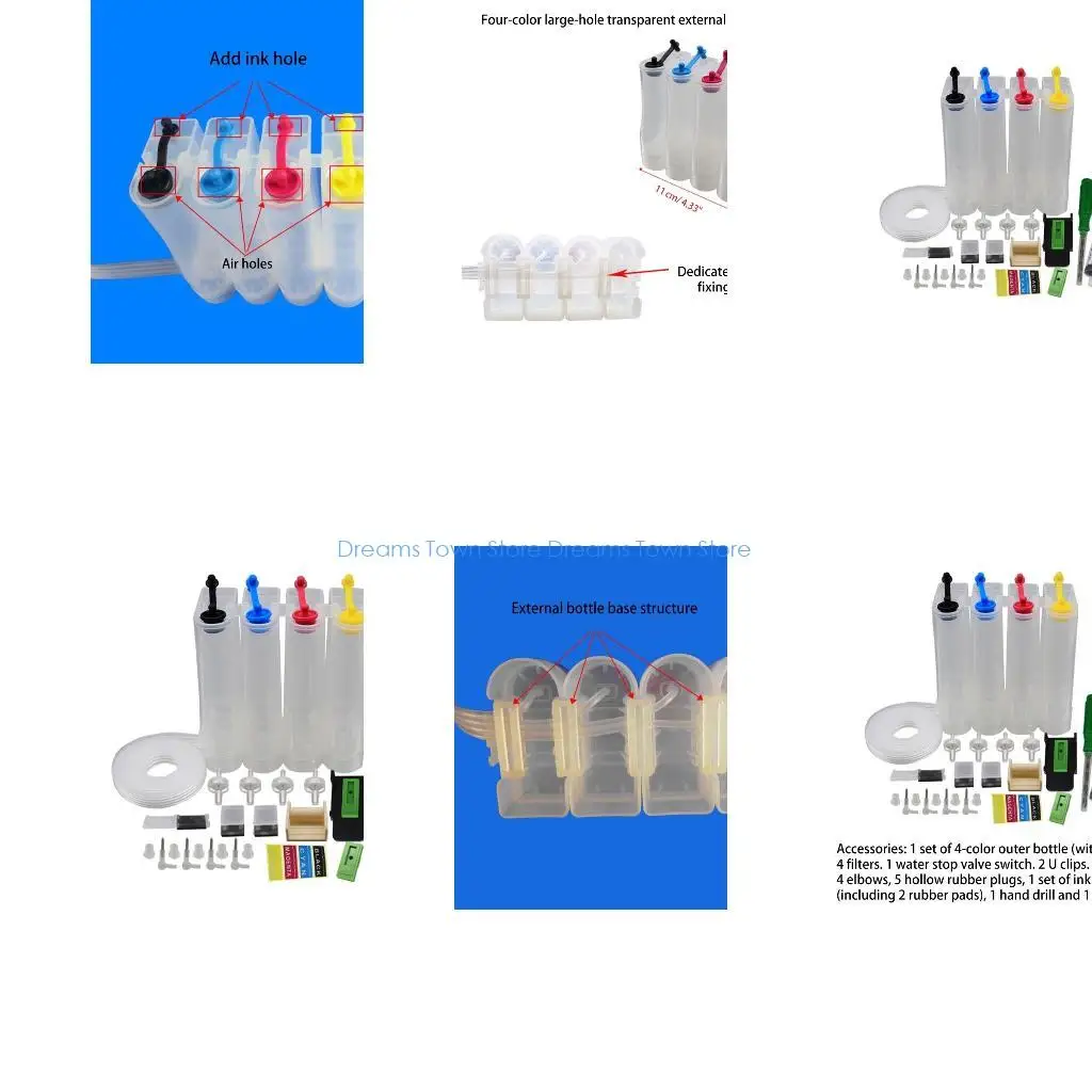 

HX6A Continuous Supply System for Inkjet Printer Universal Colors Refill DIY Kits for Tank Replacement for Print
