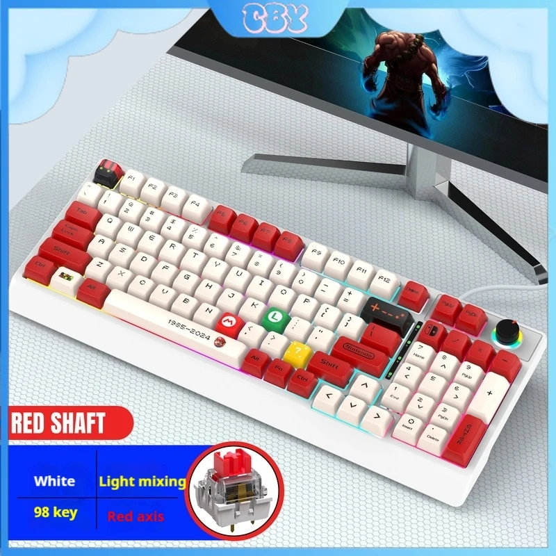 Verdrahtete k98 mechanische Tastatur 98-Tasten zweifarbige Kunststoff heiße grüne Welle rote Welle staub dichte wasserdichte Sublimation Tasten kappe