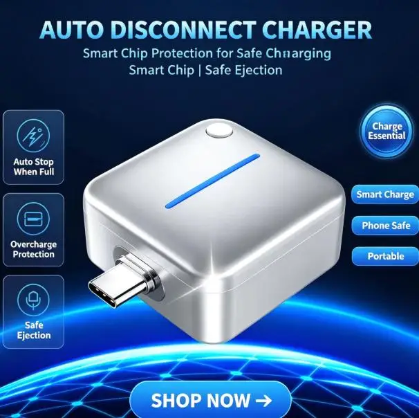 140W Type‑C Smart Auto‑Disconnect Charging Adapter AI Full‑Charge Auto‑Stop Separator Anti‑Overcharge Protection Intelligent