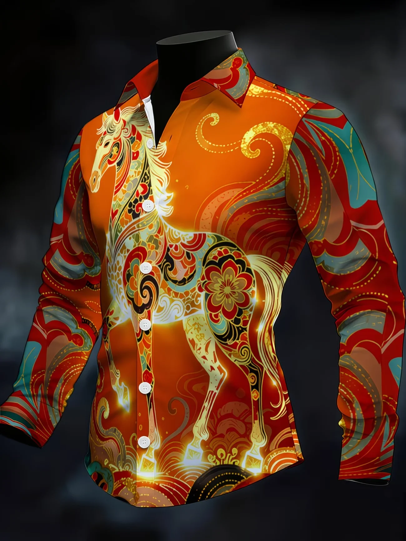 New Ink Maple Leaf Print Men's Long Sleeve Shirt Vintage China-Chic Style Slim Fit Casual Flower Shirt