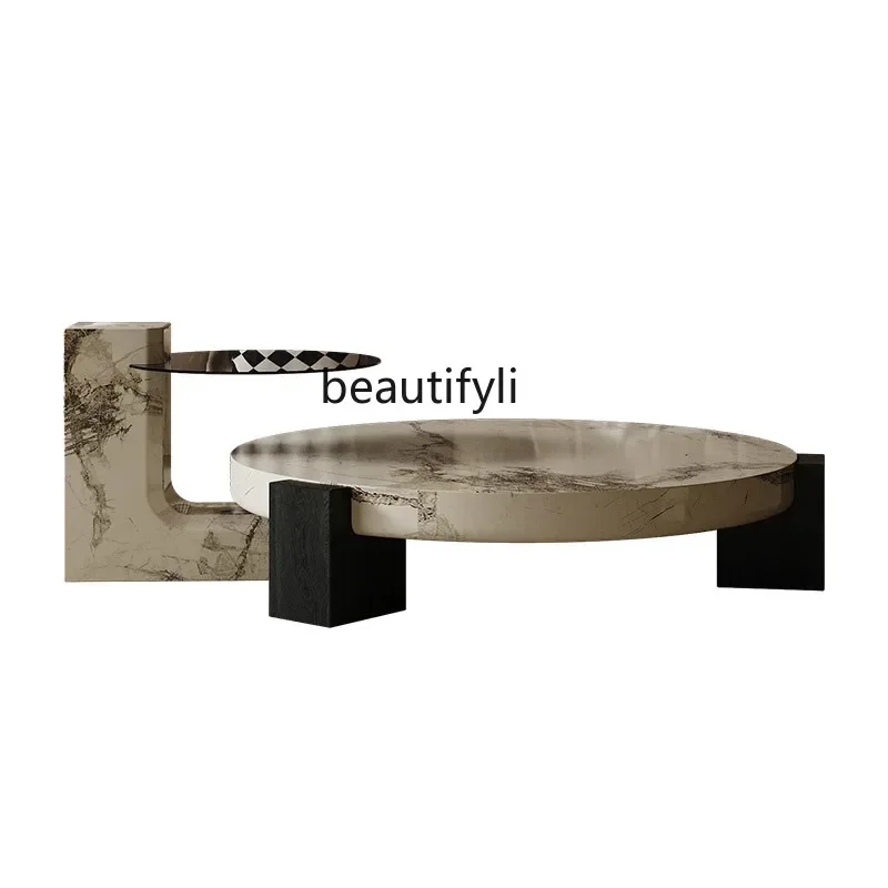 

Italian minimalist marble round coffee table living room home designer, coffee table small apartment light luxury