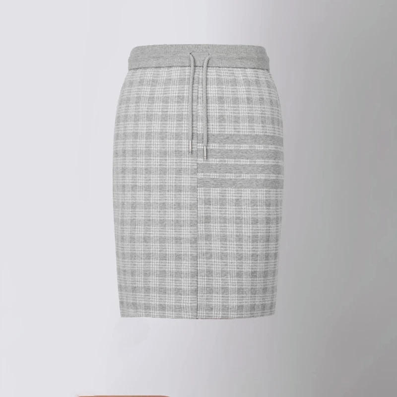 TB THOM Women's Short Skirts Plaid Pattern 4-Bar Striped Business Bag Hip Skirt Fashion Casual High Waist Sports Mini Skirts