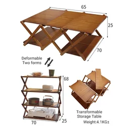 Estante plegable multifuncional para acampar al aire libre, Zapatero de almacenamiento de madera de bambú sin instalación portátil, multicapa