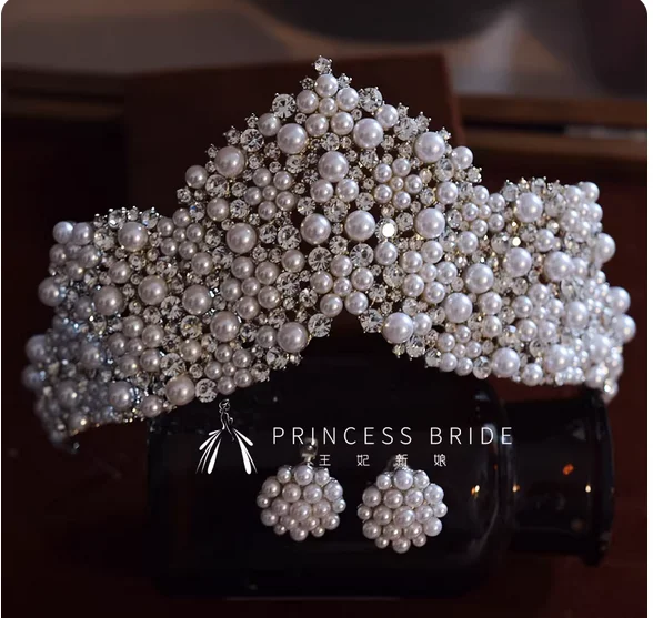 French retro Pearl Crown Bride advanced atmosphere Princess Crown evening dress styling hair accessories