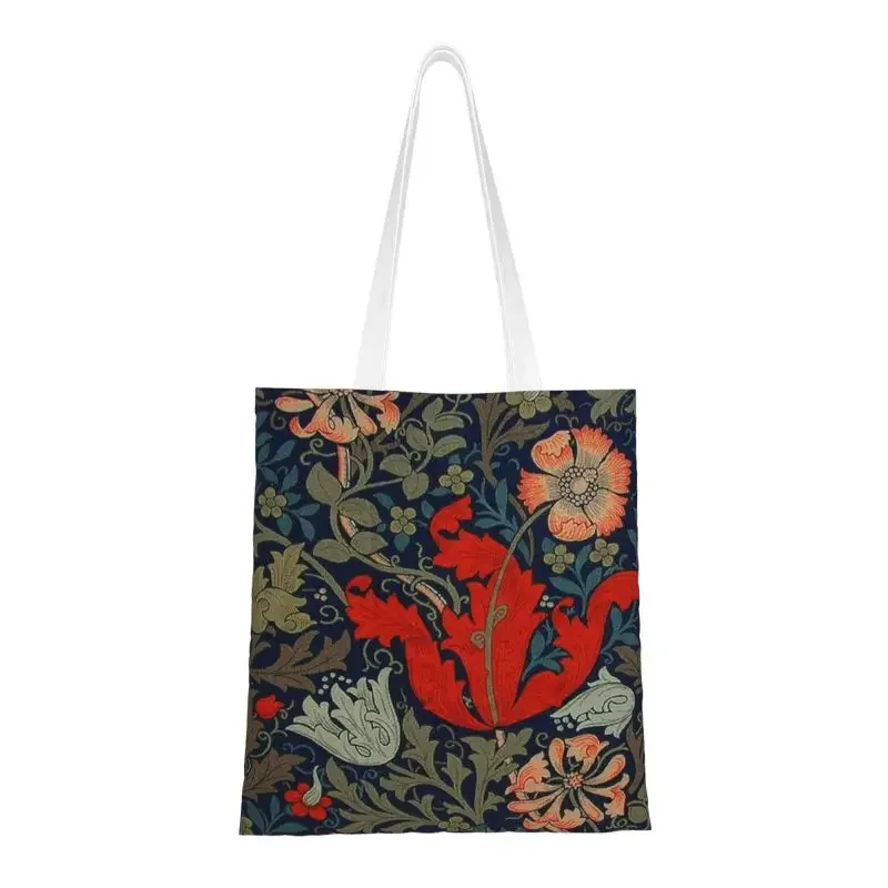 

Custom William Morris Compton Floral Art Nouveau Pattern Shopping Canvas Bags Women Reusable Groceries Shopper Tote Bags