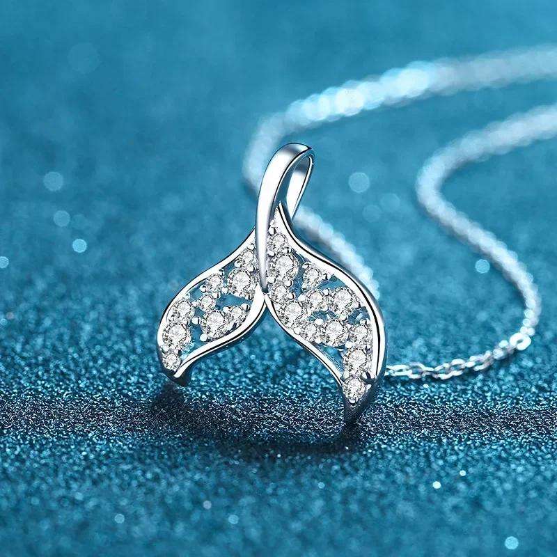 Fashion Pt950 Platinum Dolphin Tail Chain, Moissanite Fish Tail Pendant Necklace for Women Versatile Gift Wedding Fine Jewelry
