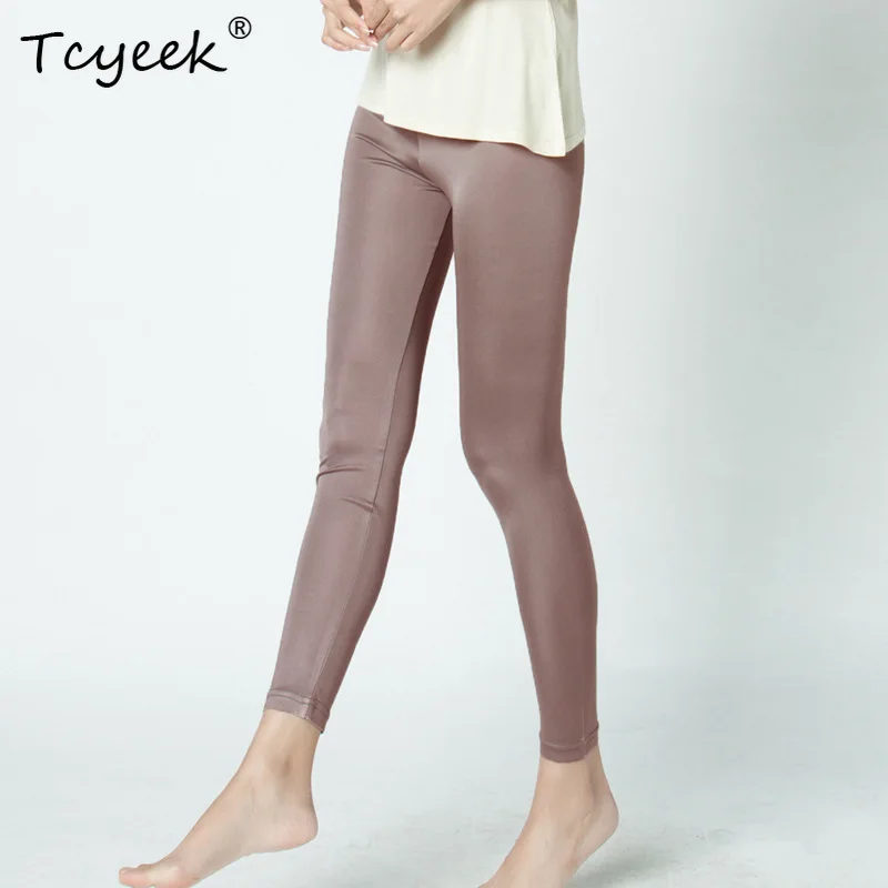 Tcyeek, Women Silk Leggings, Solid Slim Ankle-length Tights, Anti Emptied Bottoming Pants, 2024 Spring Autumn Bottoms P49613QM