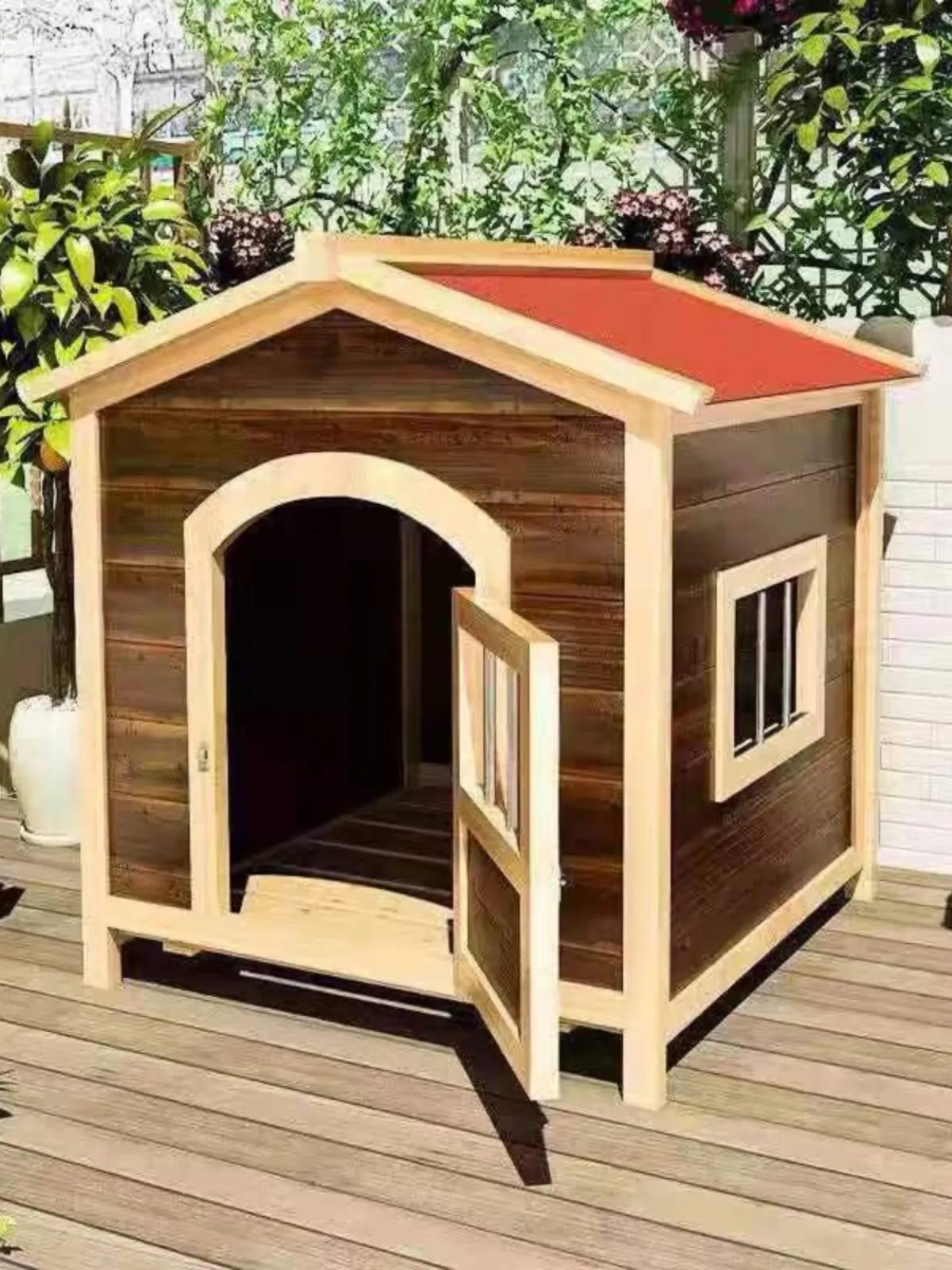 Outdoor rain-proof dog cage outdoor warm medium and large dog pets four seasons general kennel solid wooden dog house.