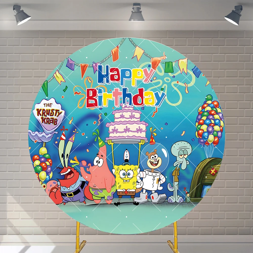 Cartoon SpongeBob SquarePants Round Background Customized Children Happy Birthday Party Baby Shower Decoration Photography Props