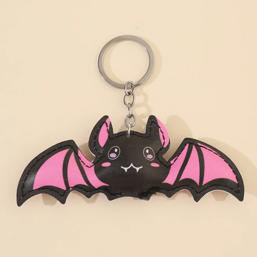 Halloween Cute Pink Bat Leather Keychain for Women Men Girls Lovely Bat Keyring Keys Holder for Backpack Keys Gifts