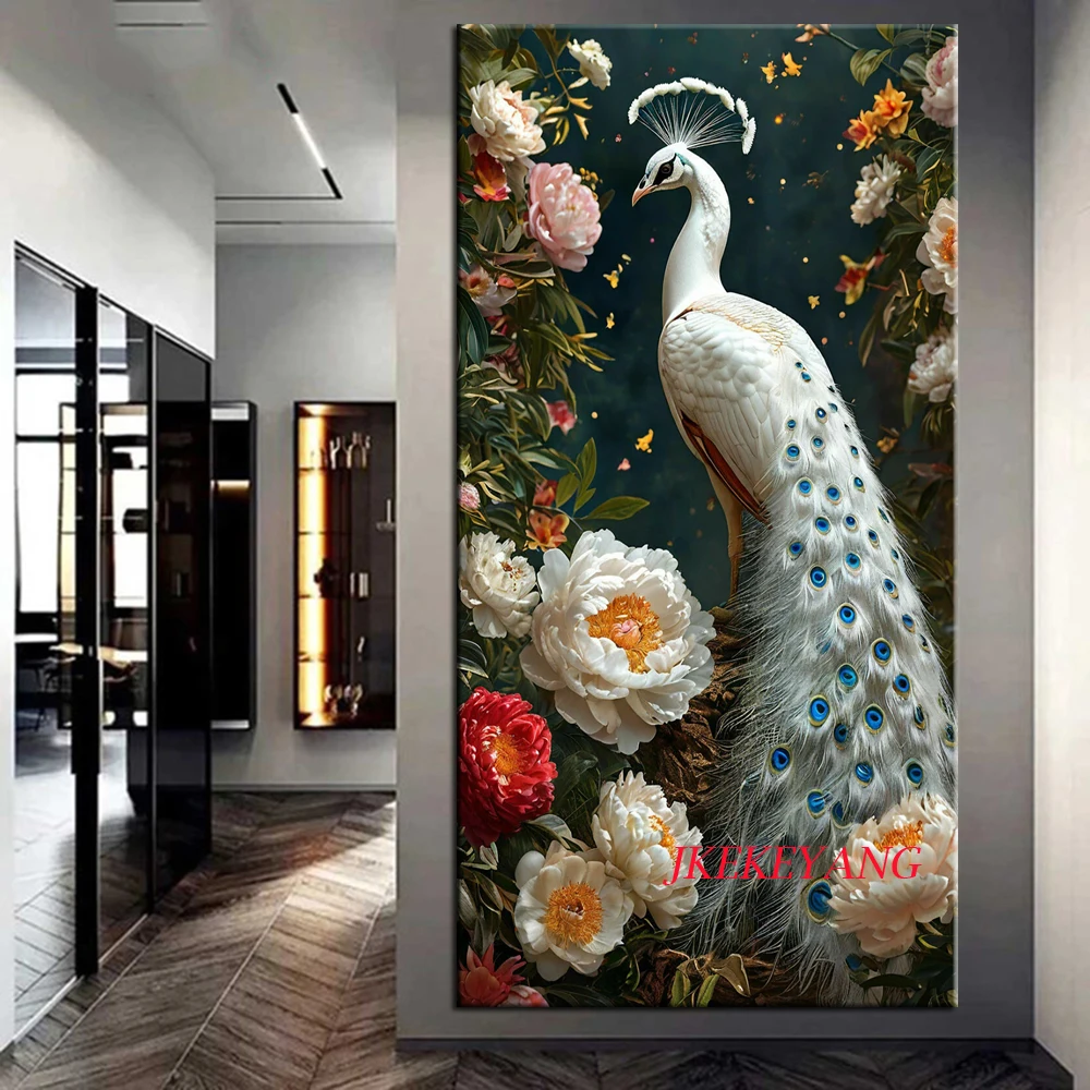 White Peacock Leopard and Flower Diamond Painting New Diy Cross Stitch Full Diamond Mosaic Embroidery Portrait For Home Decor