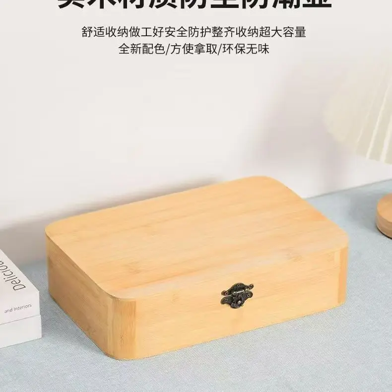 無垢材ジュエリー竹製フリップトップギフトボックス証明書収納小型長方形ケース