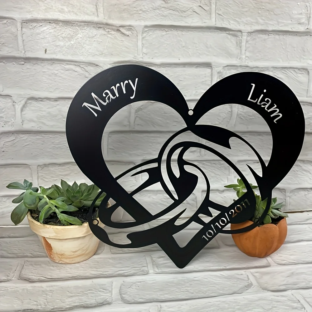 

Customizable Heart-Shaped Metal Wall Art, Personalized Couple's Names & Anniversary Date,with Ideal Valentine's Gift
