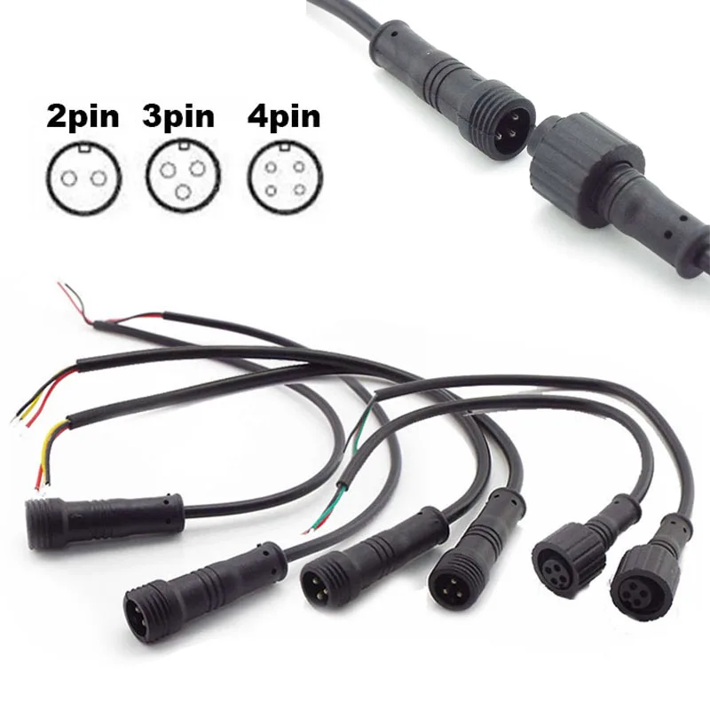 5pcs/Lot Waterproof Power Cable Male Female 2Pin 3Pin 4Pin Jack Plug Adapter Connector Wire 500V Connect Cords for LED Strips E