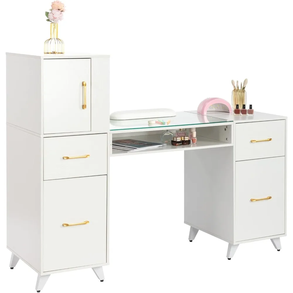 with Drawers/Cabinet/Wrist Pad Acetone Resistant Nail Art Station for Salon Spa B Manicure Table for Nail Tech 55 inch Nail Desk