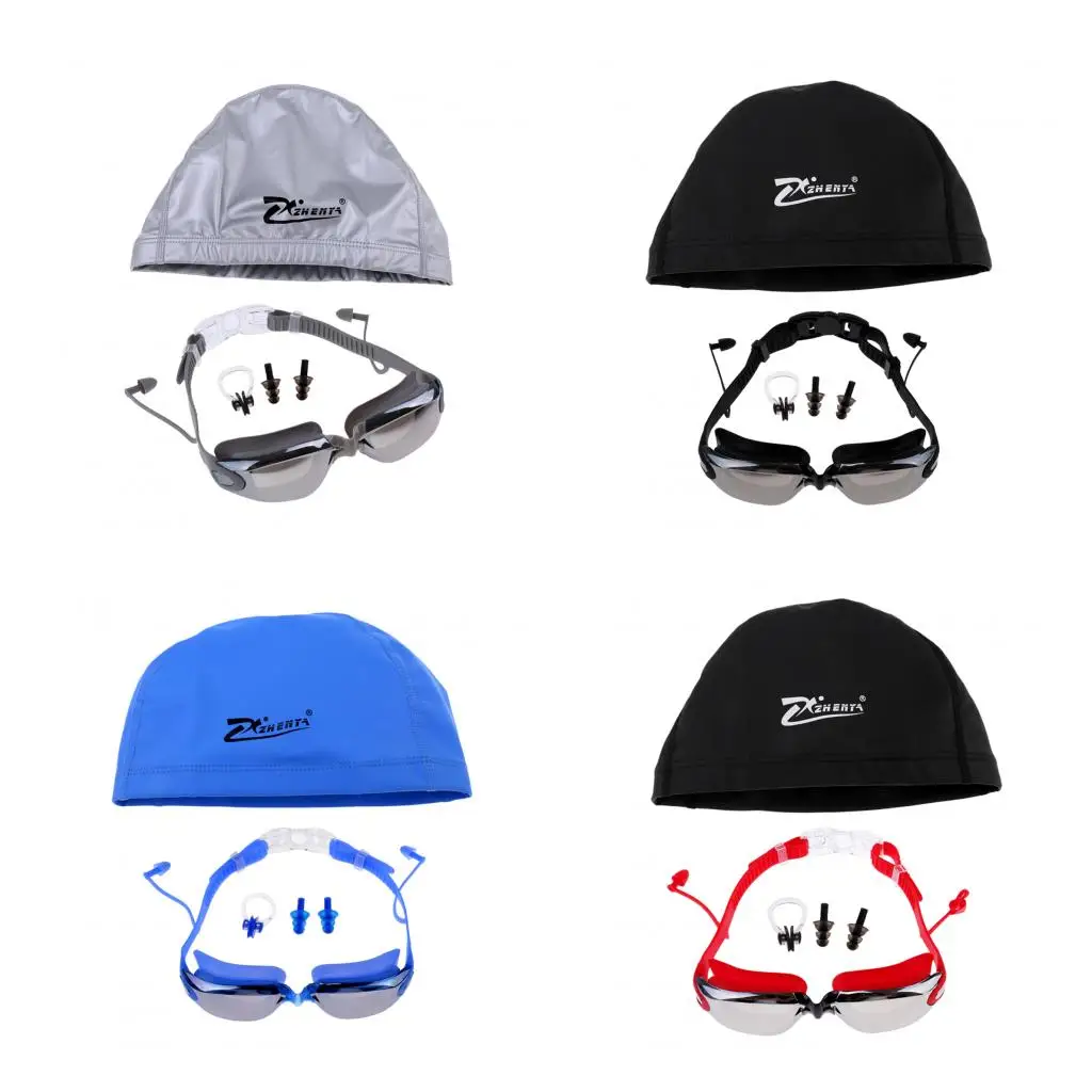 Swimming Goggles + Storage Case + Swimming Cap Hat + Clip + 2pcs Ear Plugs