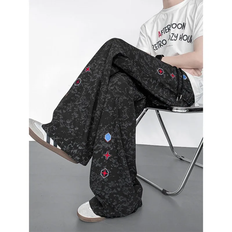 

Men's Casual Loose Long Pants 2026 New Dyed Patwork Embroidery Design Versatile Breathable Ice Silk Pants