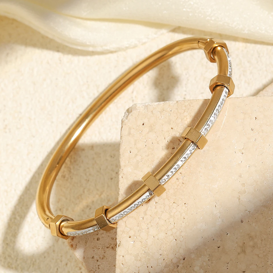 Yupsk Classic Waterproof Titanium Steel Bracelet Shiny Crystal Nail Bangle White Gold Color Trendy Jewelry Gift for Women image 5