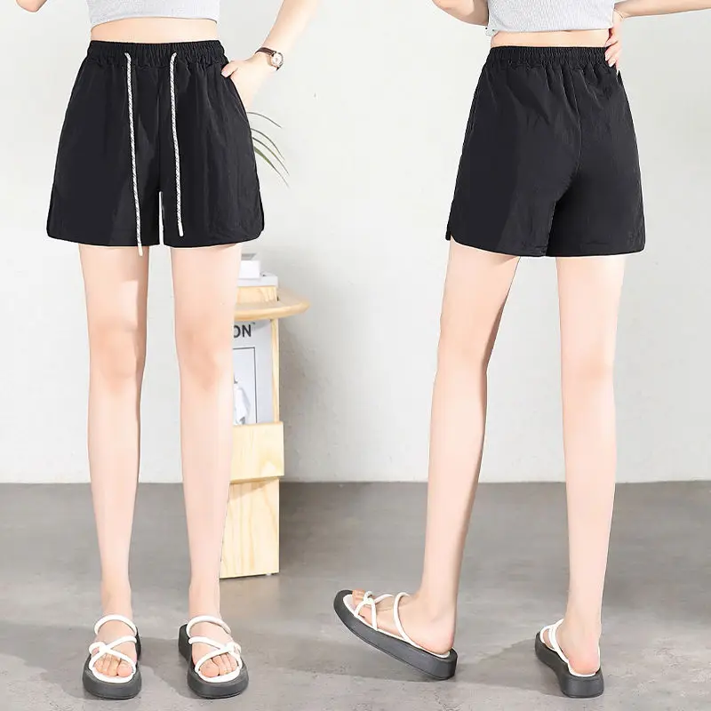 Dünne Shorts Femme Sommer neue Jogging hose lose hohe Taille lässig weites Bein Hosen weibliche Einfachheit Hemd einfarbige Hose