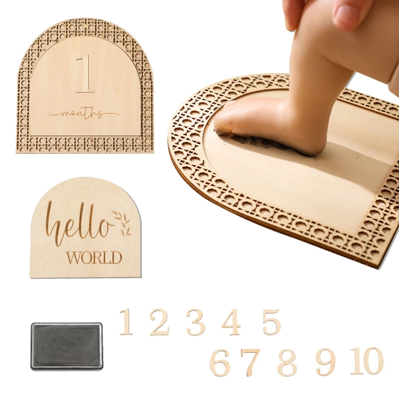 Newborn Baby DIY Hand Footprint Kit Ink Pads Photo Record Wooden Milestone Handprint Toddlers Souvenir Accessories Clean Shower