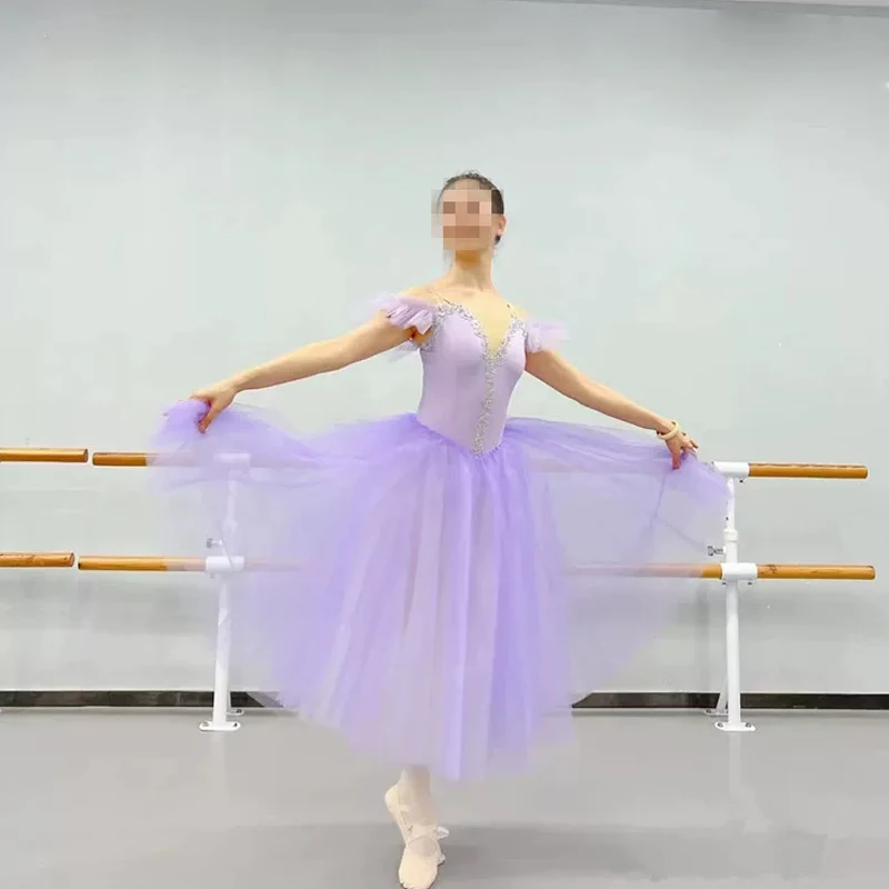 プロのバレエロングドレス紫ジゼルロマンチックなバレエチュチュバレリーナ衣装女の子女性妖精パフォーマンス服子供