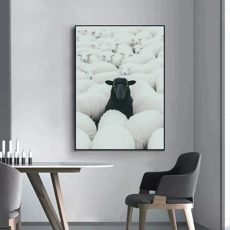 ملصق قماش الأغنام السوداء، ديكور فني كلاسيكي على الطراز القديم، ديكور معلق على الحائط بدون إطار، عمل فني مطلي، ديكور منزلي