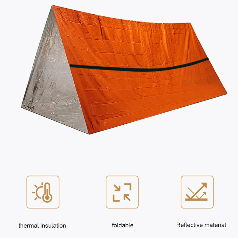 

Emergency Survival Shelter Waterproof PE Survival Tent Survival Tarp for Outdoor Sports Hiking Camping Include Whistle Paracord